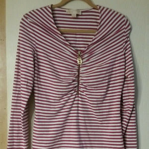 Michael Kors fuschia and white striped long sleeve